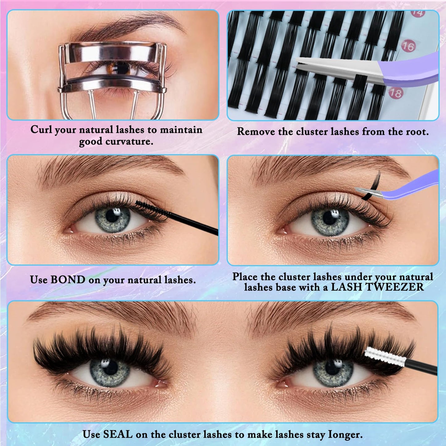 Lash Clusters Kit with Spikes 100D Wispy Long 8-20mm Lash Spikes DIY Thick Cluster Eyelash Extensions Spiky Manga Individual Lashes 280pcs Fairy with Bond & Seal, Tweezers