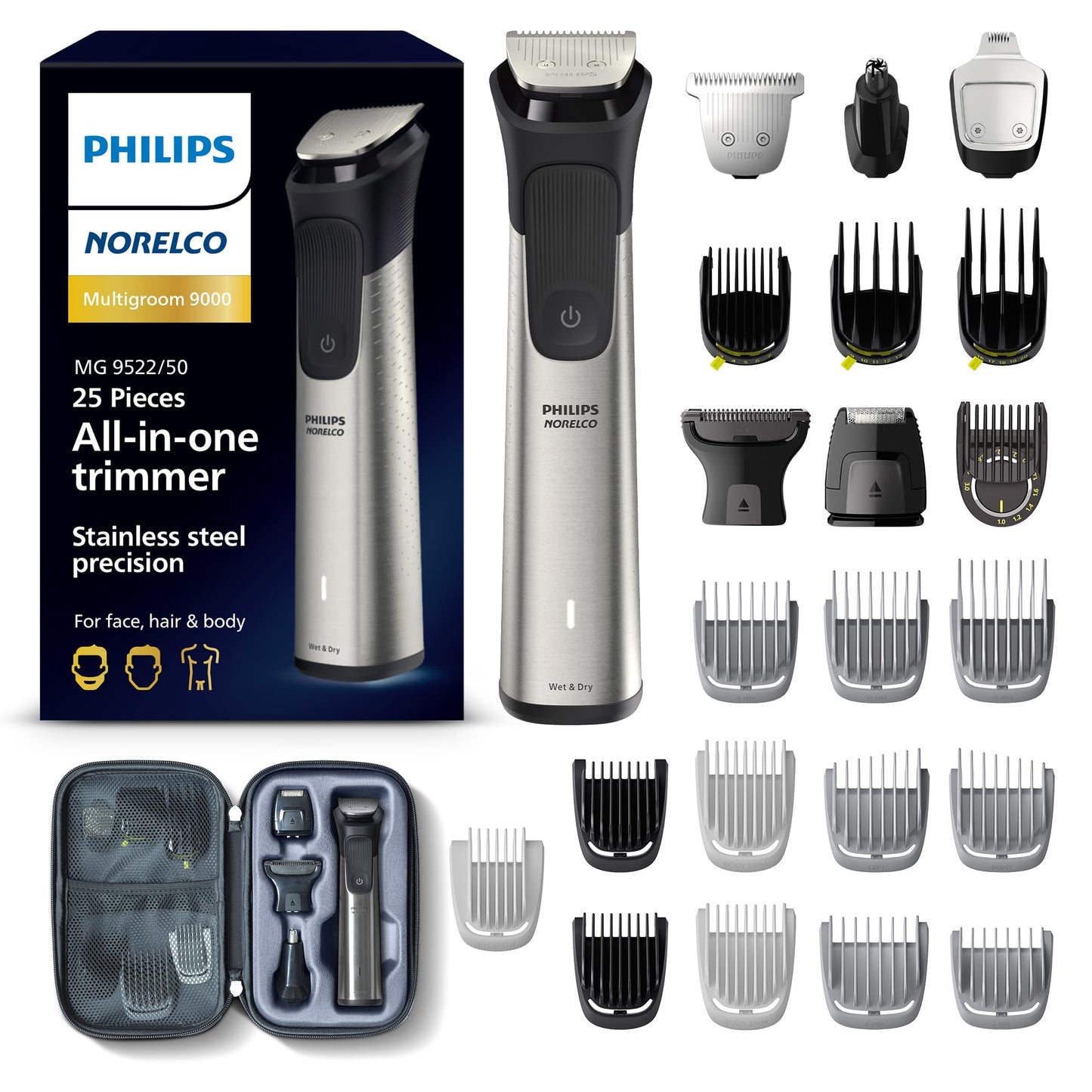 Norelco Philips Multigroom, All-in-One Trimmer, Beard Trimmer and Hair Clipper, Face, Nose, Ear and Body, Travel Kit
