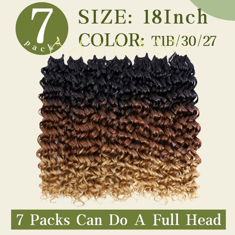 7 Packs Curly Crochet Hair for Black Women 18 Inch GOGO Curl Deep Ocean Wave Crochet Hair Synthetic Bohemian Crochet Braids(18 inch, T1B/30/27)