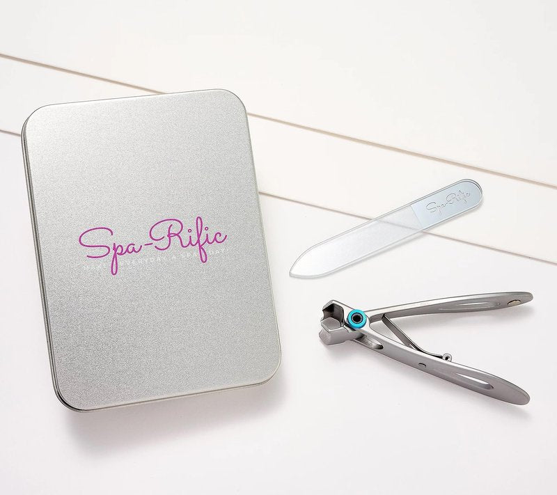 Spa-Rific 2pc Set of Wide Jaw Ergonomic Nail Clippers and Nano Glass Laser Etched Nail File with a Carrying case - Stainless Steel