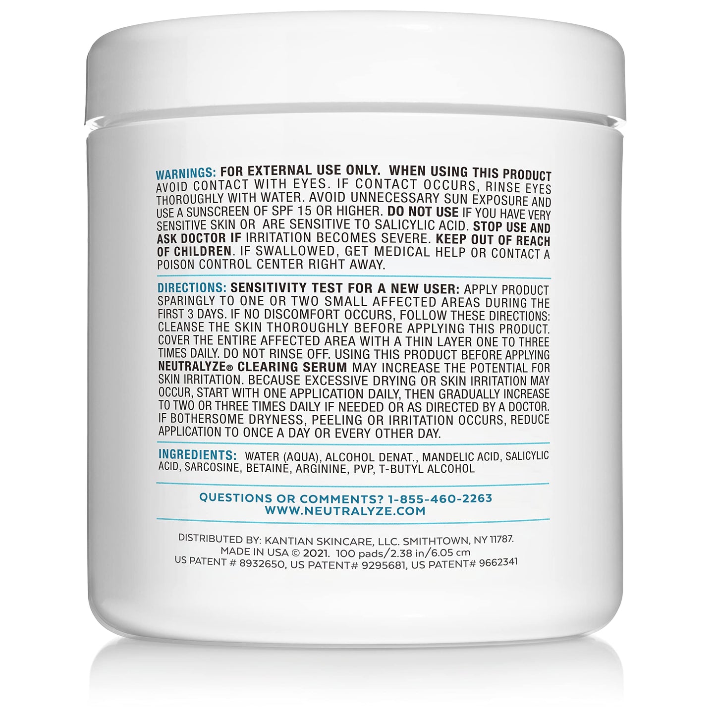 Neutralyze Acne Pads with DuoClear Acid System — 1% Salicylic + 1% Mandelic Dual-Textured Exfoliating Toner Pads for Face, Back & Body — Fragrance-Free, Alcohol-Free — Step 2 (100 ct)