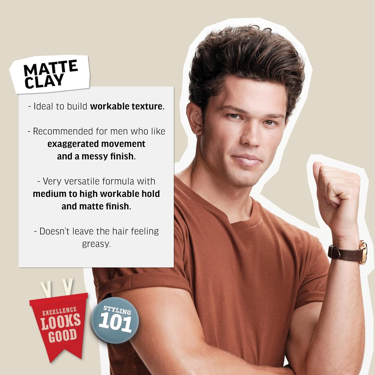 American Crew Men's Matte Hair Clay - Medium/High Hold, 3 oz | Styling Clay for Textured Looks