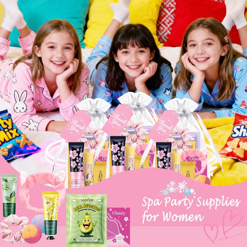 55Pcs Spa Party Supplies for Girls,Spa Party Favors Skincare Fruit Face Masks,Lip Masks,Eye Patches,Hand Cream,Lip Balm,Thank You Gifts,Spa Birthday Sleepover Party Supplies for Women