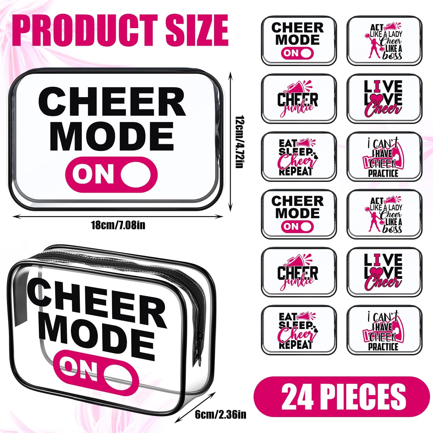 Abbylike 24 Pcs Cheer Team Gifts Cosmetic Bag 7 x 4.7 x 2.4'' Makeup Bag Cosmetic Toiletry Zipper Pouch Clear Zipper Case for Cheerleaders Women(Cheerleaders)