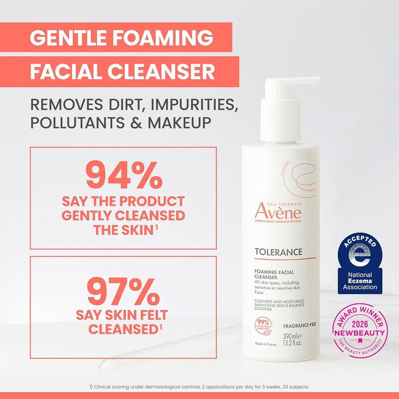 Avène Daily Foaming Facial Cleanser - Gentle Face Wash for Sensitive Skin | Glycerin & Niacinamide, Fragrance-Free