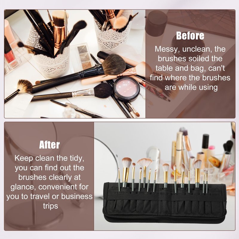 VOCOSTE Foldable Makeup Brush Holder, 29 Pockets Makeup Brush Organizer, Stand-up Makeup Brush Travel Bag Cosmetic Case, Portable Travel Makeup Brushes Case Handbag
