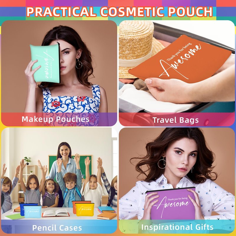 Buryeah 24 Pcs Cosmetic Bags for Womens End of Year Gift Graduation Gift Thank You for Being Awesome Makeup Bags Bulk for Students Teacher(Colorful)