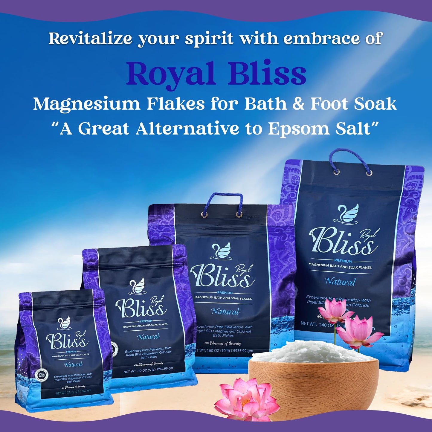 Royal Bliss Magnesium Bath & Foot Soak | Salt Flake 10 LB (160 OZ)