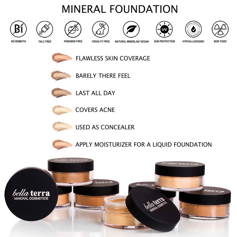 BellaTerra Cosmetics Mineral Powder Foundation – Natural | Soft Neutral Shade with Matte Finish | Long-Lasting, Buildable Mineral Formula for Everyday Wear 9g
