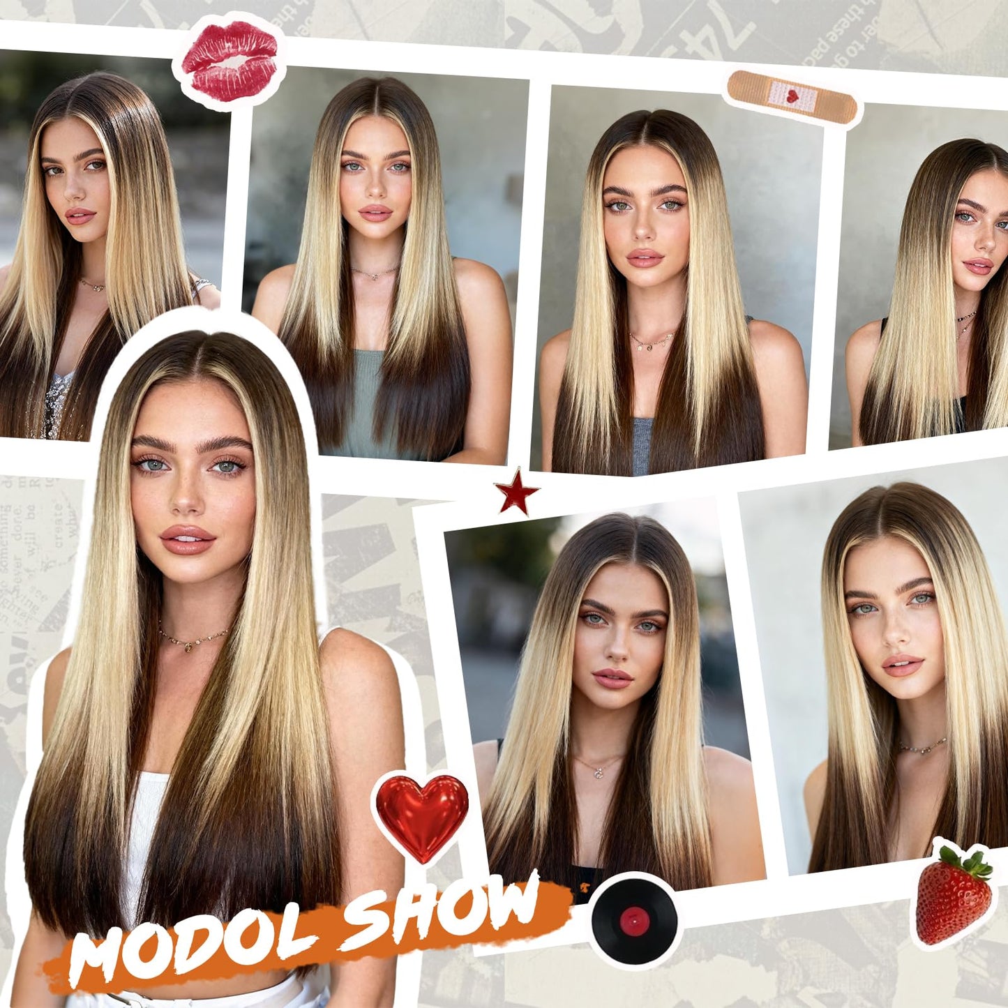 Worldnewhair Blonde to Brown Ombré Siamese Cat Style Synthetic Wig 26 Inch - 13x4 HD Lace Front Wigs for Women, Pre Plucked Pre Cut Long Straight Heat Resistant Fiber Pre-styling Hair for Daily