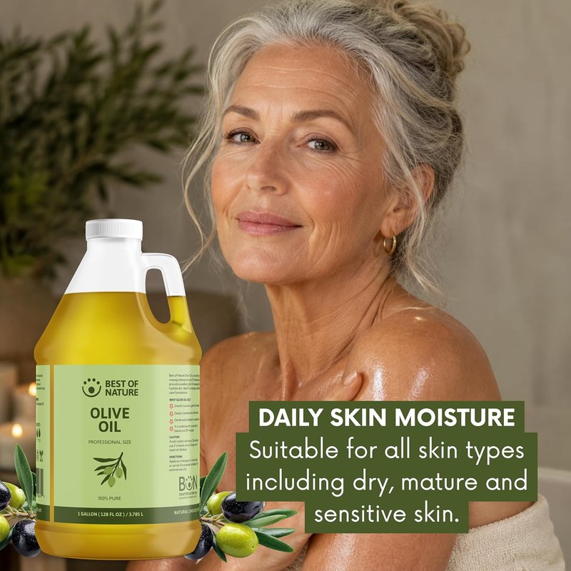 100% Pure Olive Massage & Body Oil - Cold Pressed, Unscented Moisturizer for Skin & Hair | Half Gallon (64 fl oz)
