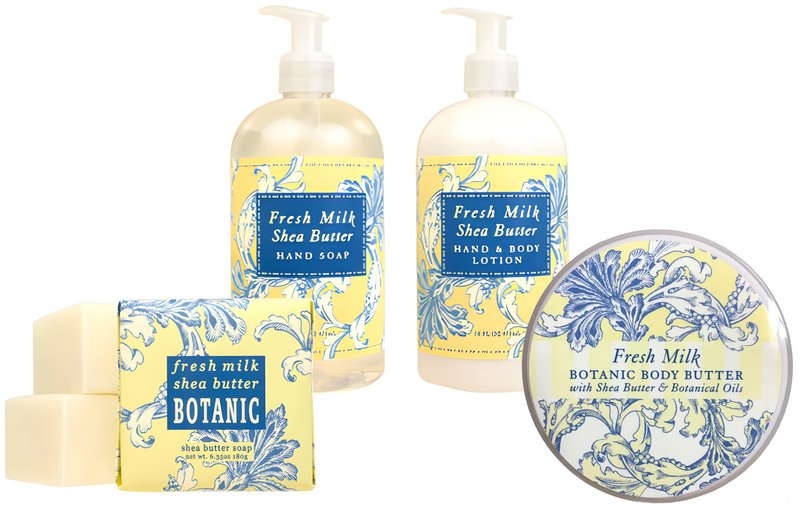 Greenwich Bay Body Care Spa Quartet - Hand Soap, Lotion, Body Butter, and Soap Bar Square - Luxurious Shea Butter Skin Care in Captivating Botanical Scents (Passion Flower & Olive Oil)