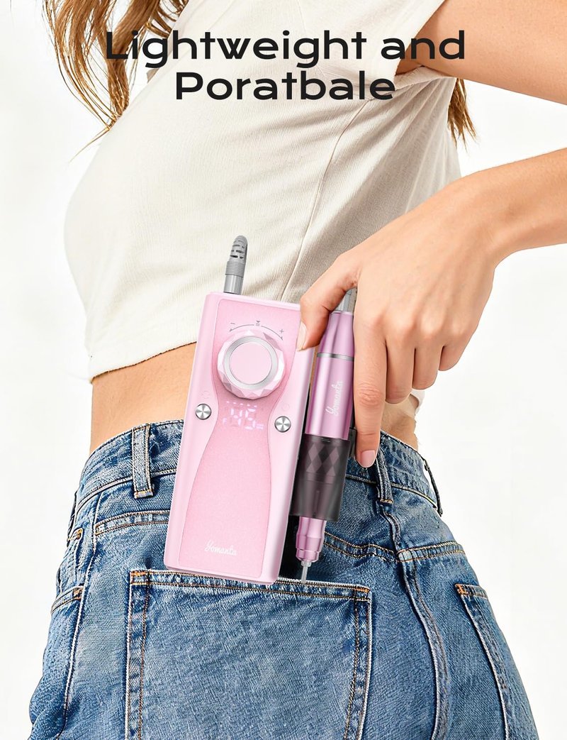 Electric Nail Drill Professional Kit: 45,000 RPM USB Rechargeable Efile Nail Drill Nail File with 12 Bits for Polishing Gel/Acrylic Nails- Portable Manicure Tool Set for Salon/Home-Pink