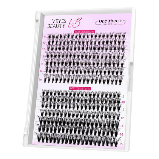 VEYESBEAUTY Lash Clusters UltraVolume Individual Lash Extensions One More+ 3D Layered DIY False Eyelash Tray 30D+40D Volume Cluster Lashes for Self Application at Home