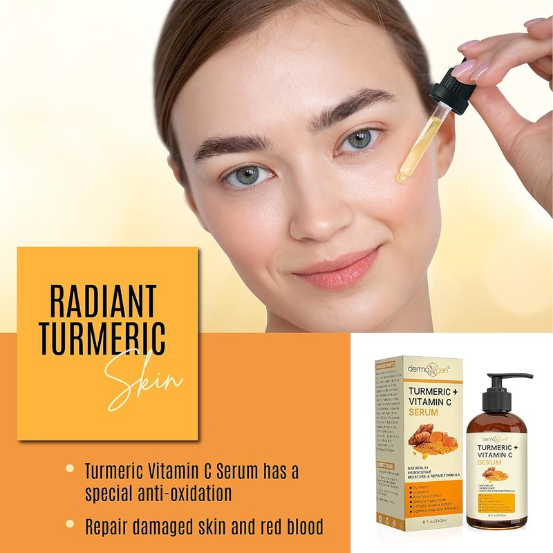 Turmeric Serum for Face | Glow-Boosting Vitamin C Moisturizer - Organic Anti-Aging Formula for Dark Spots & Wrinkles - 8 FL OZ