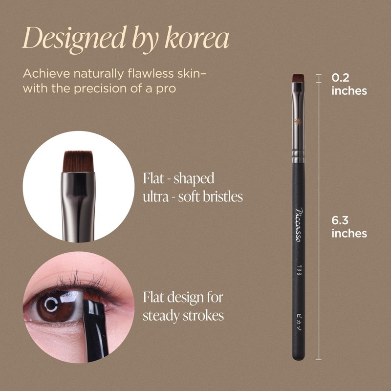 Piccasso 798 Flat Eyeliner Brush – Professional Thin Angled Brush for Gel and Liquid Eyeliner, Soft Bristles for Tightlining and Lash Line, Eye Makeup and Facial Brush from K-Beauty Brand