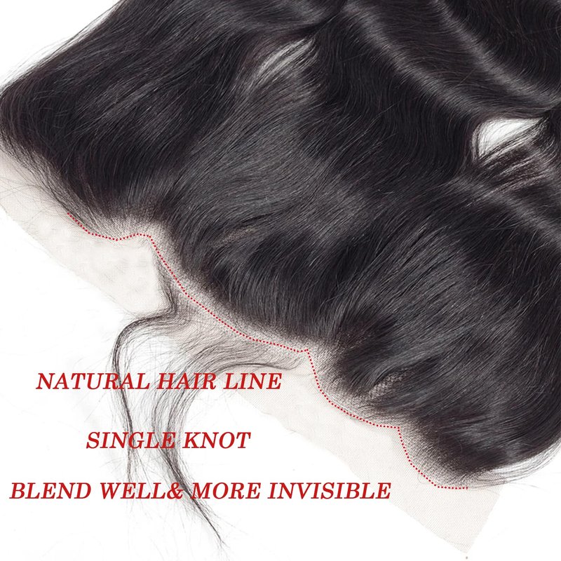 FEHOKA 13x4 Human Hair Lace Frontal 16 Inch Body Wave, Can be Curly and Dyed, Middle Part, With Baby Hair (16 Inch, 13x4 Black)