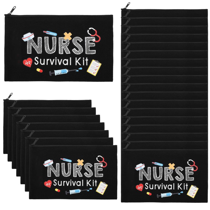 Buryeah 26 Pcs Nurse Survival Kit Cosmetic Bag Funny Gift for Nurse Practitioner Makeup Toiletry Nurse Bag Nurses Week Gifts Travel Zipper Nurse Pouch for Nurses School Birthday Teens, Black
