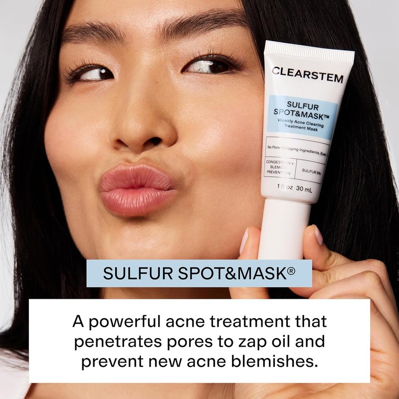CLEARSTEM Sulfur Spot & Mask | Acne-Fighting Face Mask with Kaolin Clay & Glycolic Acid for Clear Skin - Weekly Treatment