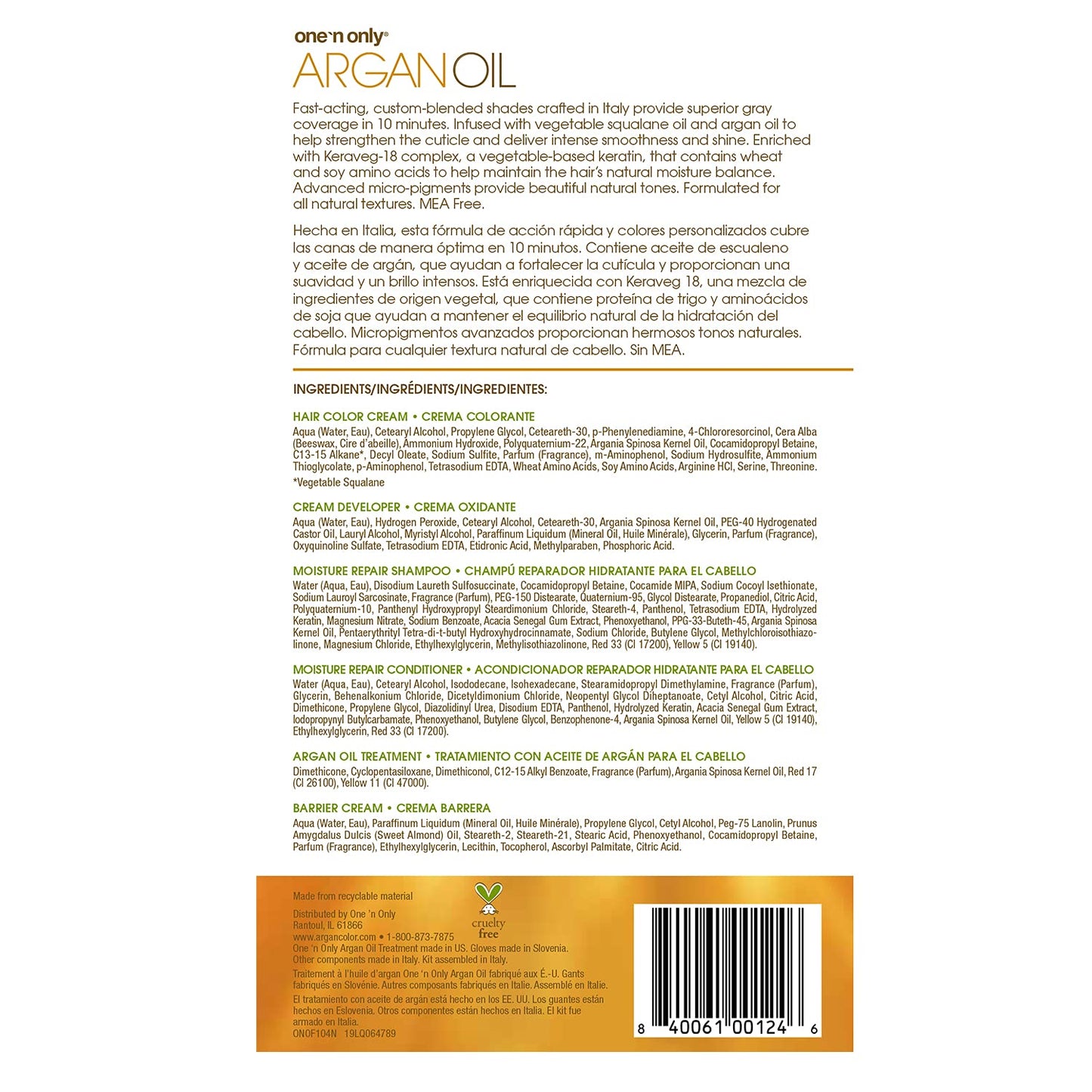 One 'N Only Fast 10 Hair Color Kit - Argan Oil Hair Dye for Women | 4N Medium Brown, Moisture Balance & Natural Tones