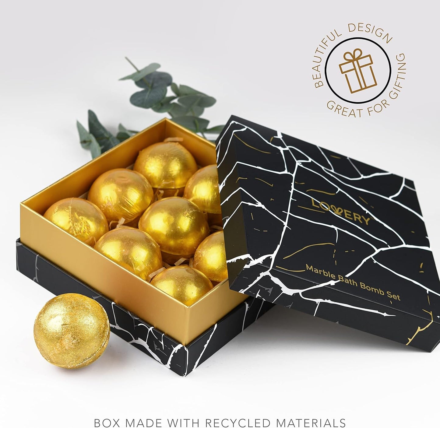 24K Gold Bath Bombs Set - Deluxe Marble Gift Set with 9 Natural Scents | Perfect for Spa & Bubble Baths
