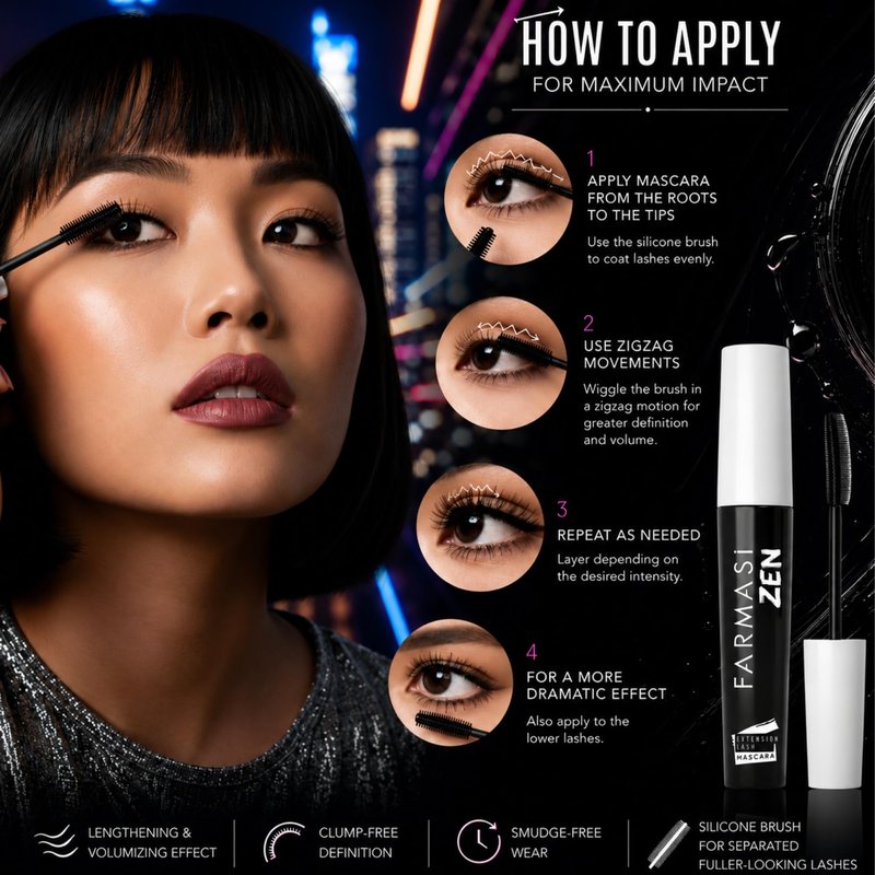 FARMASi 2 PACK Zen Extension Lash Mascara, Lengthening & Volumizing Effect, Clump-Free Definition, Smudge-Free Wear, Silicone Brush for Separated Fuller-Looking Lashes, Blackest Black