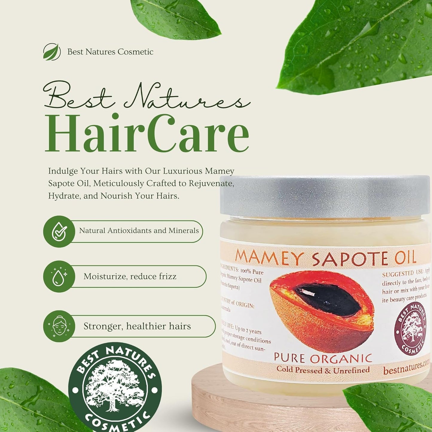 Nature's Cosmetics Mamey Sapote Oil - Organic Cold Pressed Hair & Skin Oil for Curly Hair | 5 fl oz / 150 ml