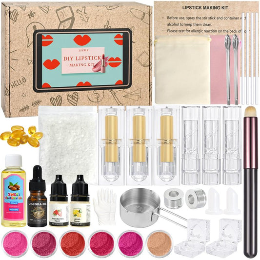 JUYRLE Lipstick Making Kit- 47Pcs DIY Matte Velvet Lipstick Set, Lip Gloss Kit, Make Your Own Lip Stain Kit with Beeswax Long-Lasting Quick-Drying Non-Stick Cup Lip Makeup Gift Kit for Women Beginner