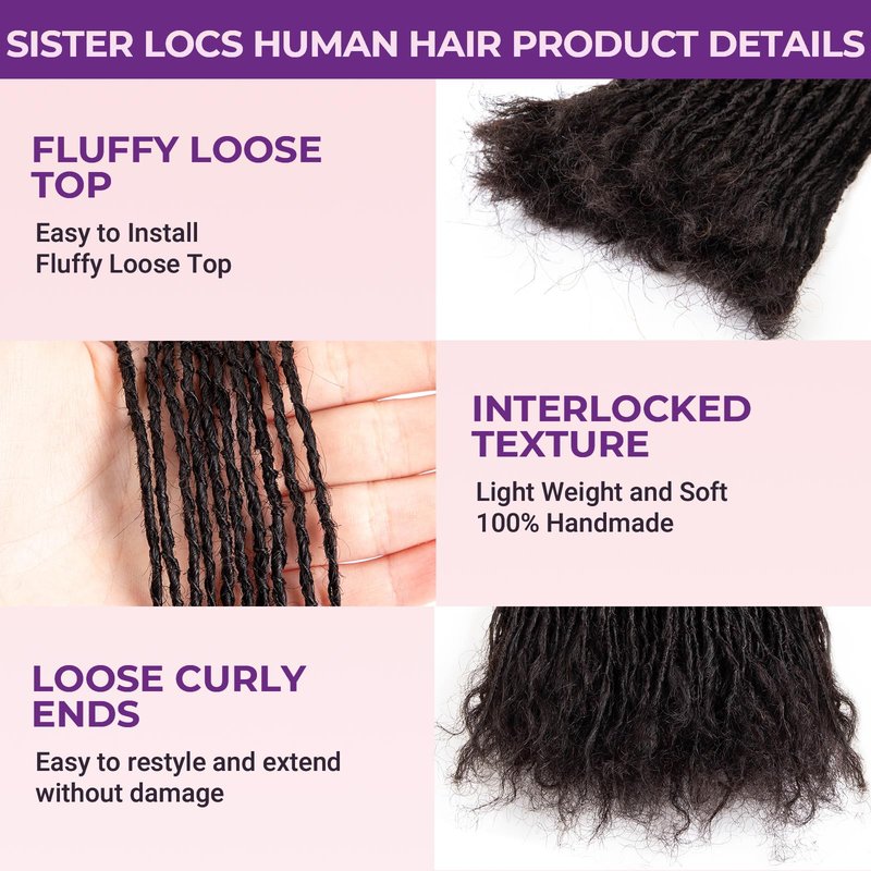 8-12 Inch Sister locks Human Hair Handmade Interlock Locs Curly Tips Sister Loc Real Human Hair Microlocs Extensions Permanent Dreadlock Extensions Natural Soft Looking (0.1cm,10 Inch-10 Strands)