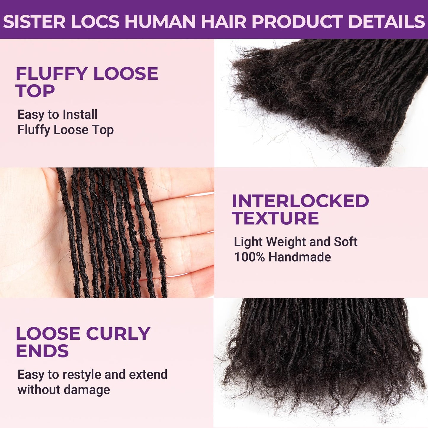 8-12 Inch Sister locks Human Hair Handmade Interlock Locs Curly Tips Sister Loc Real Human Hair Microlocs Extensions Permanent Dreadlock Extensions Natural Soft Looking (0.1cm,10 Inch-10 Strands)