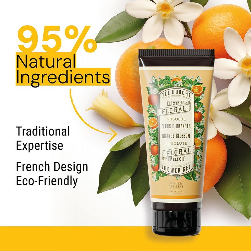 Panier des Sens - Orange Blossom Moisturizing Body Wash for Women & Men - Gentle Shower Gel 95% Natural Ingredients for Normal, Sensitive Skin - Body Care Made in France, SLS Free, Vegan - 2x6.8 Floz