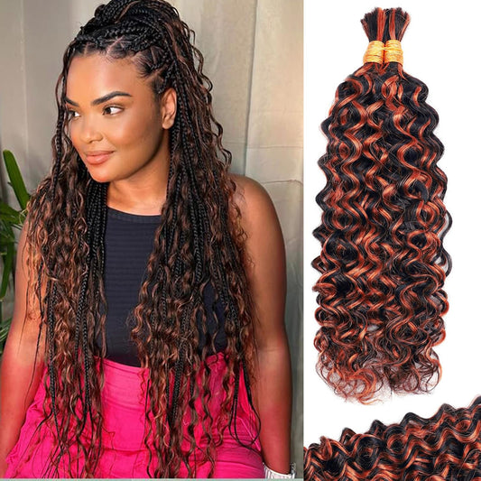 27P613 Human Braiding Hair Water Wave Ombre for Boho Braids Strawberry Blonde to Bleach Blonde 2 Bundles100g Bulk Human Hair Extensions 10A Brazilian Highlight Curly No Weft Micro14Inch