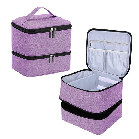 ZBX Nail Polish Organizer Purple Color Large-Capacity Double-Layer Nail Polish Travel Cases Holds 42 Bottles (15ml) and 1 LED Nail Lamp With Adjustable Anti-Vibration Divider