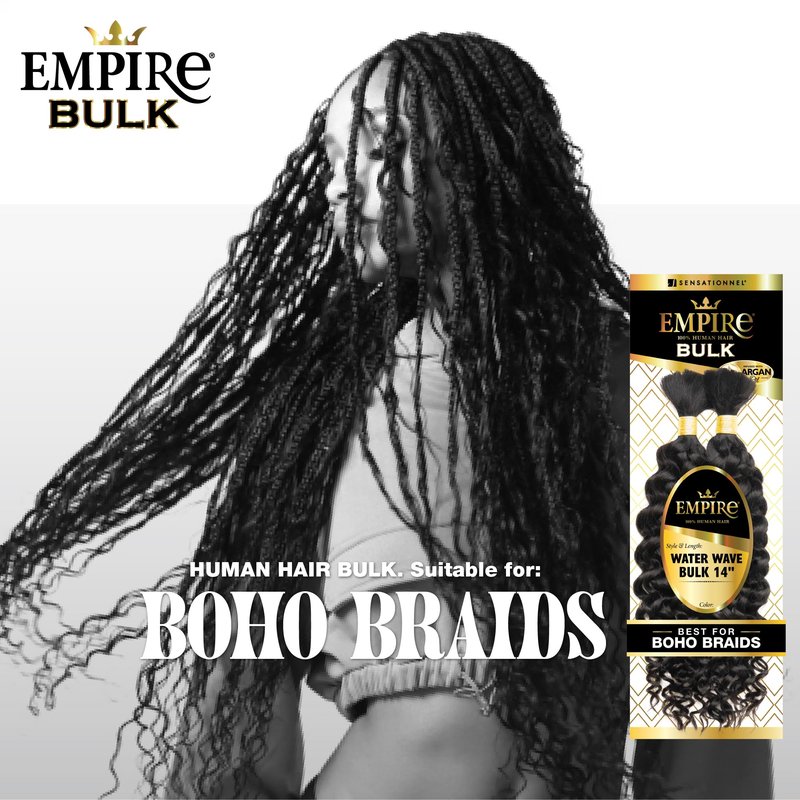 Sensationnel Empire Bulk Braiding – Water Wave Human Hair Braids for Knotless Boho Box or Curly Loosewave Styles 1 pack (14 inch, 350 COPPERRED)