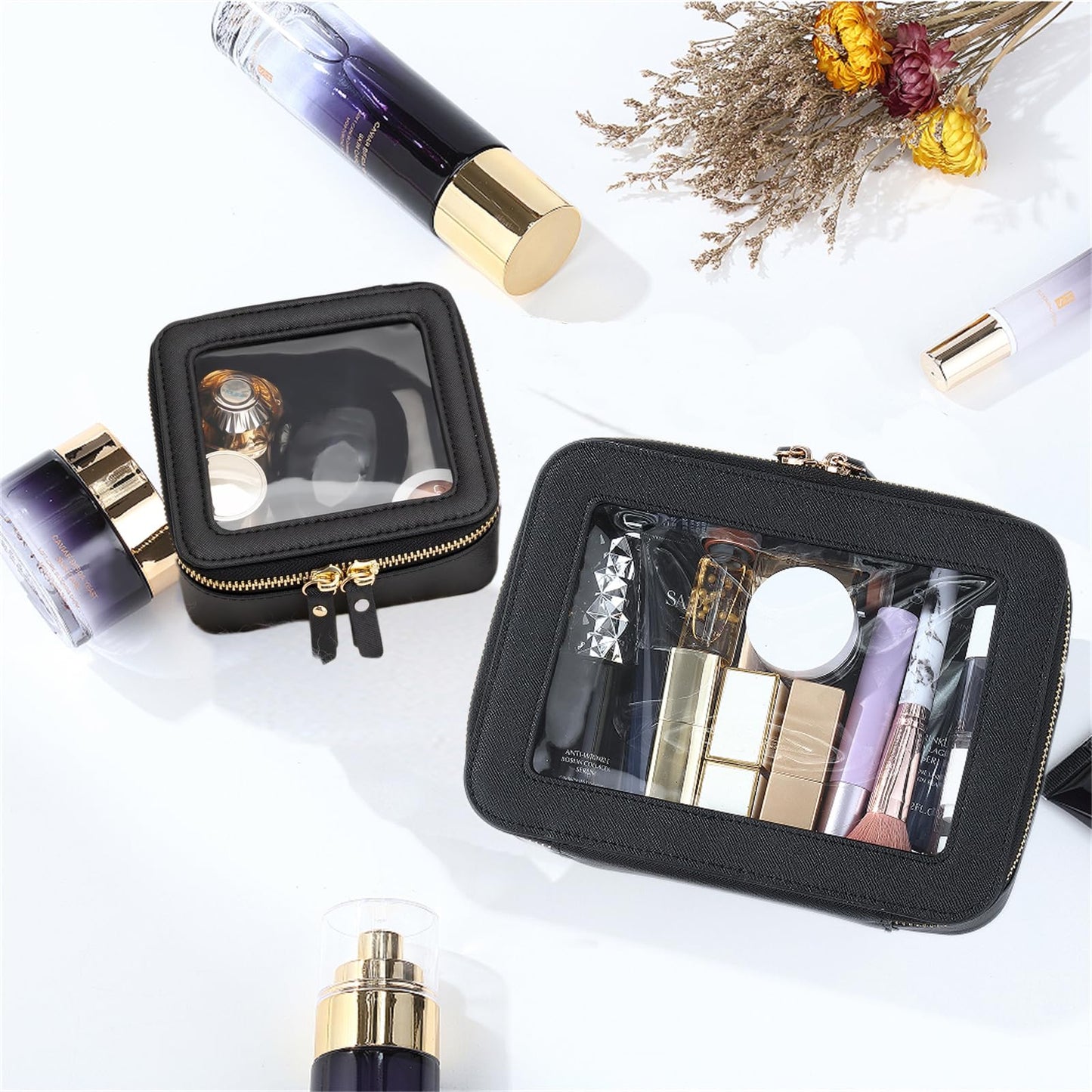 FASAOH Clear Makeup Bag with Mini Cosmetic Bags,Travel Toiletry Bag for Women,Portable Cosmetic Bag Case, Transparent Waterproof Cosmetic Organizer Storage Bag for Women Men