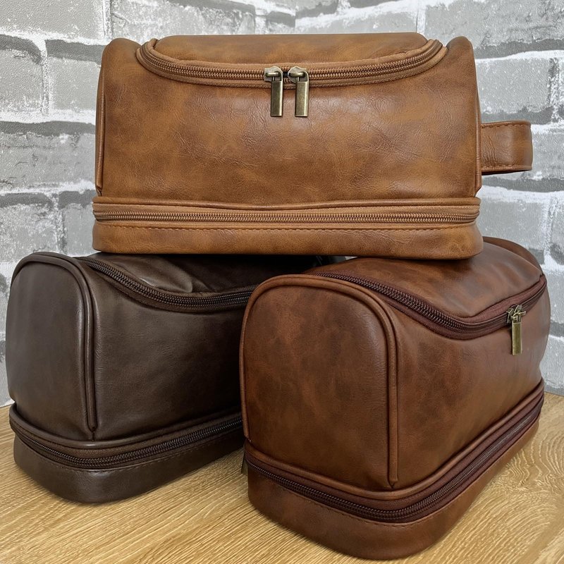 Travel Toiletry Bag for Man, Leather Waterproof Toiletry Bag, Gift for Man, Hanging Travel Bag, Gym Travel Bathroom Toiletry Bag Dropp Kit (COFFEE)