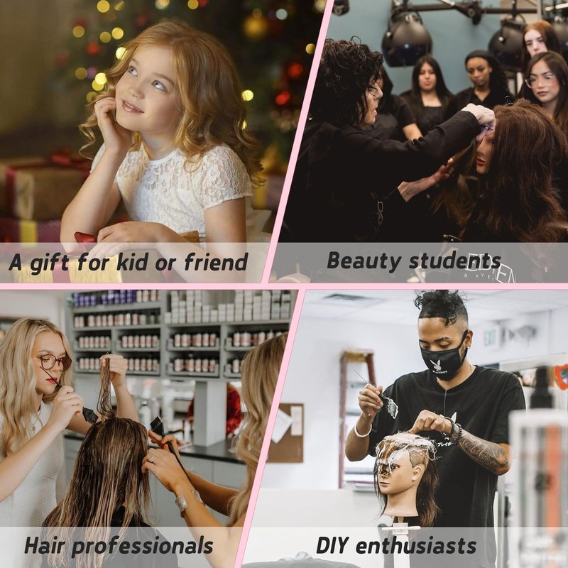 Mannequin Head Human Hair with Tripod Stand 22"-24" Female 100% Human Hair Mannequin Head Hair Styling Cosmetology Manikin Head Doll Head for Hairdresser with Clamp Holder and Tools (#4 Set)