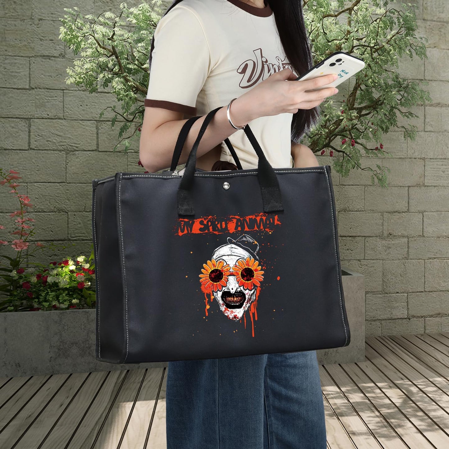 BWWKTOP Clown Movie Cosmetic Makeup Bag Movie Fans Gifts Horror Movie Zipper Pouch For Women Girls (sunflower BG)