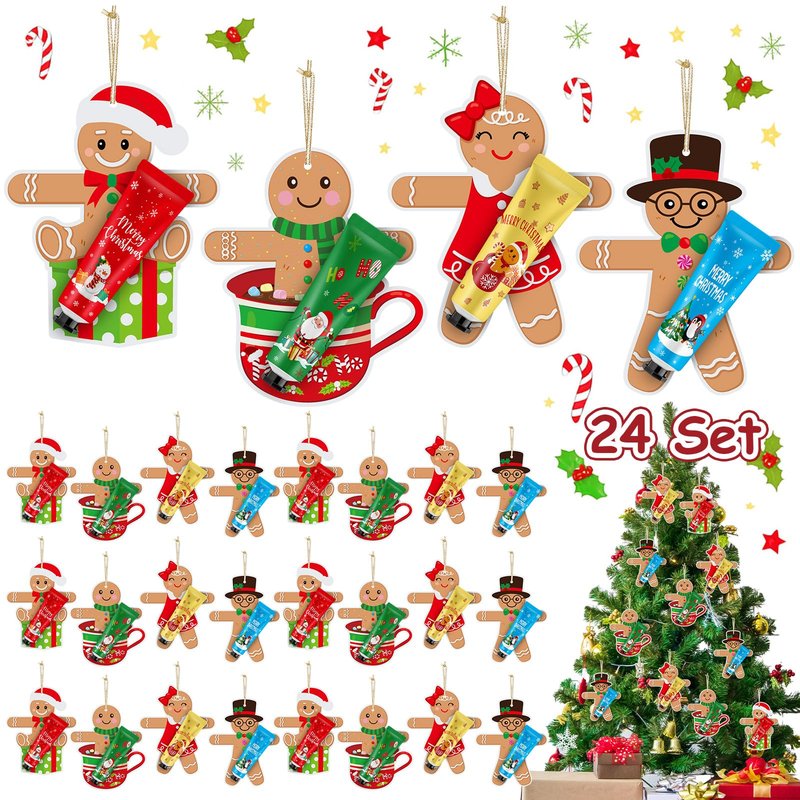 36 Set 72 Pcs Christmas Hand Cream Gift Bulk for Women Coworker Christmas Tree Ornament Hand Lotion Party Favor with Card Ribbon Holiday Decor Stocking Stuffer Gift for Women (Gingerbread Man)