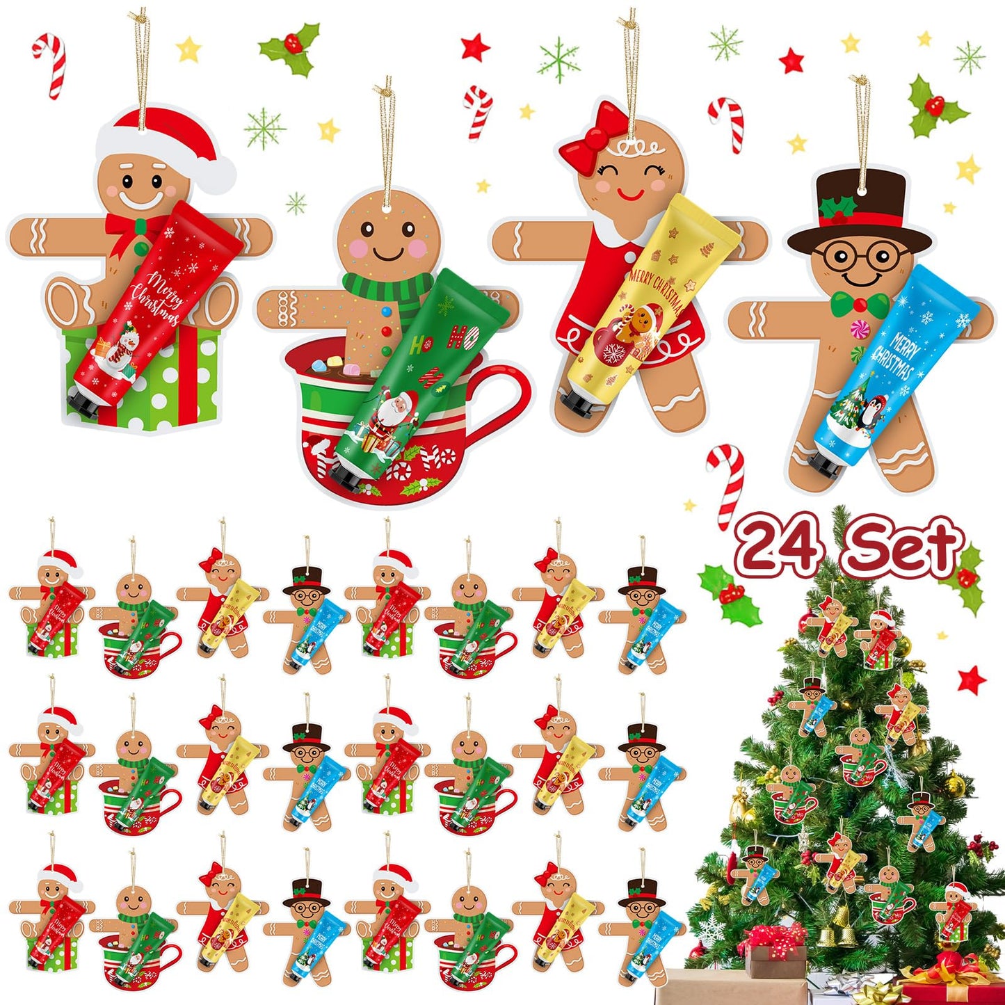 72 Set 144 Pcs Christmas Hand Cream Gift Bulk for Women Coworker Christmas Tree Ornament Hand Lotion Party Favor with Card Ribbon Holiday Decor Stocking Stuffer Gift for Women (Xmas Style)