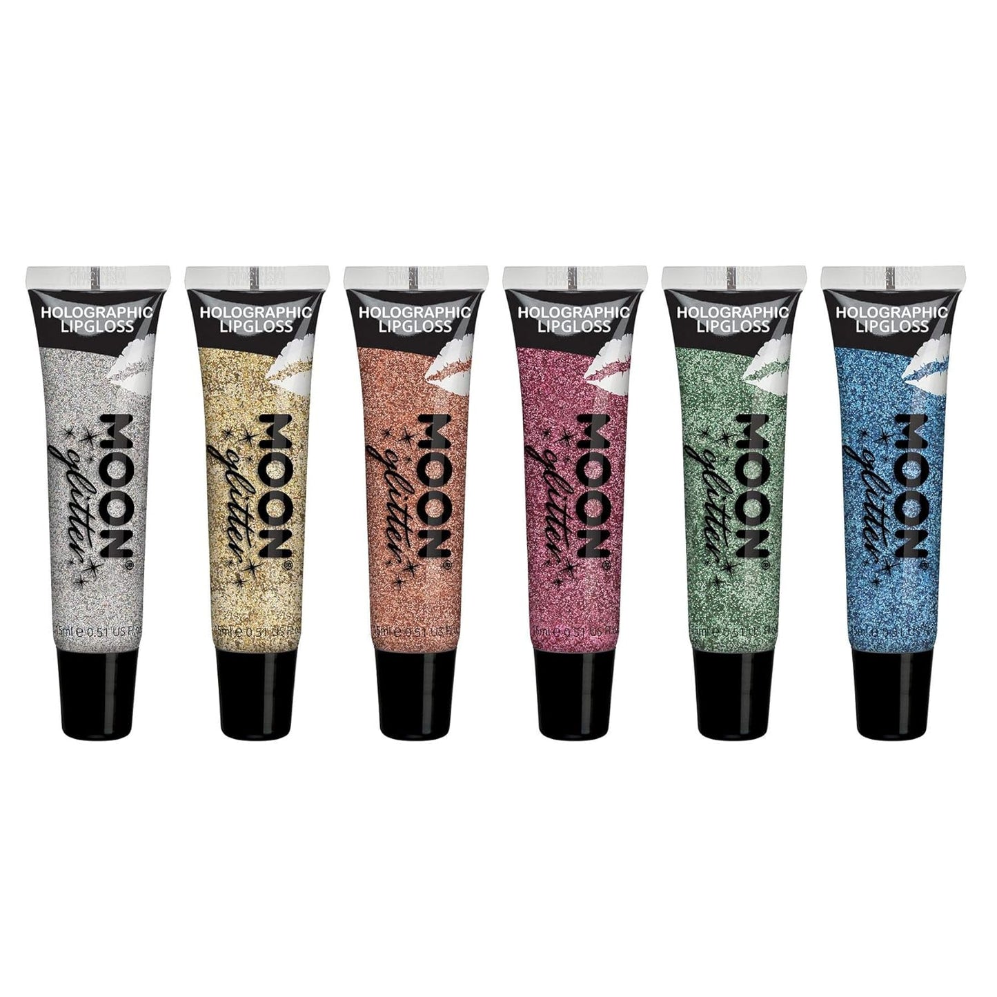 Holographic Glitter Lip Gloss - Moon Glitter Set of 6 | 0.50 Fl Oz Each