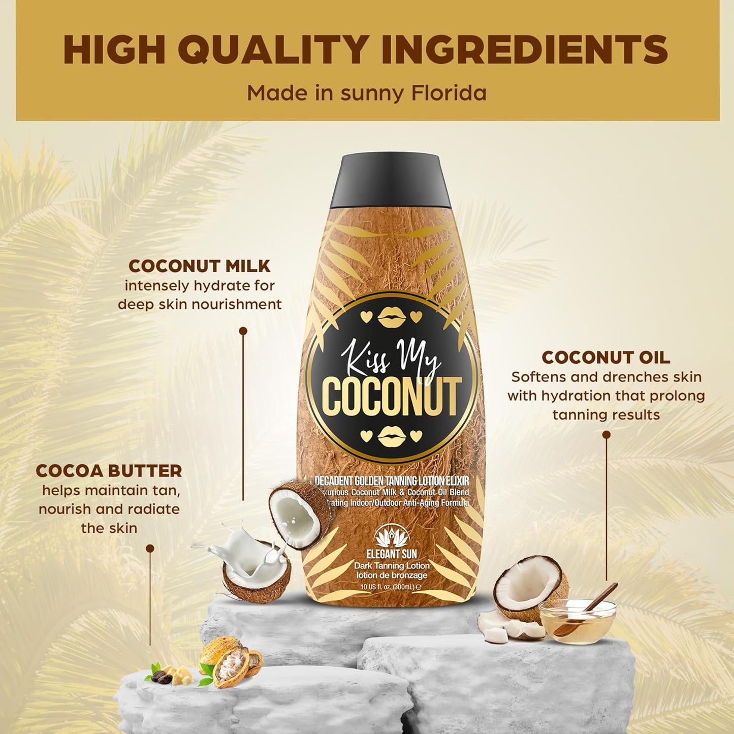 Kiss My Coconut Tanning Bed Lotion - Skin Softening Golden Tan Intensifier with Coconut Milk & Cocoa Butter | Unisex Indoor/Outdoor Accelerator