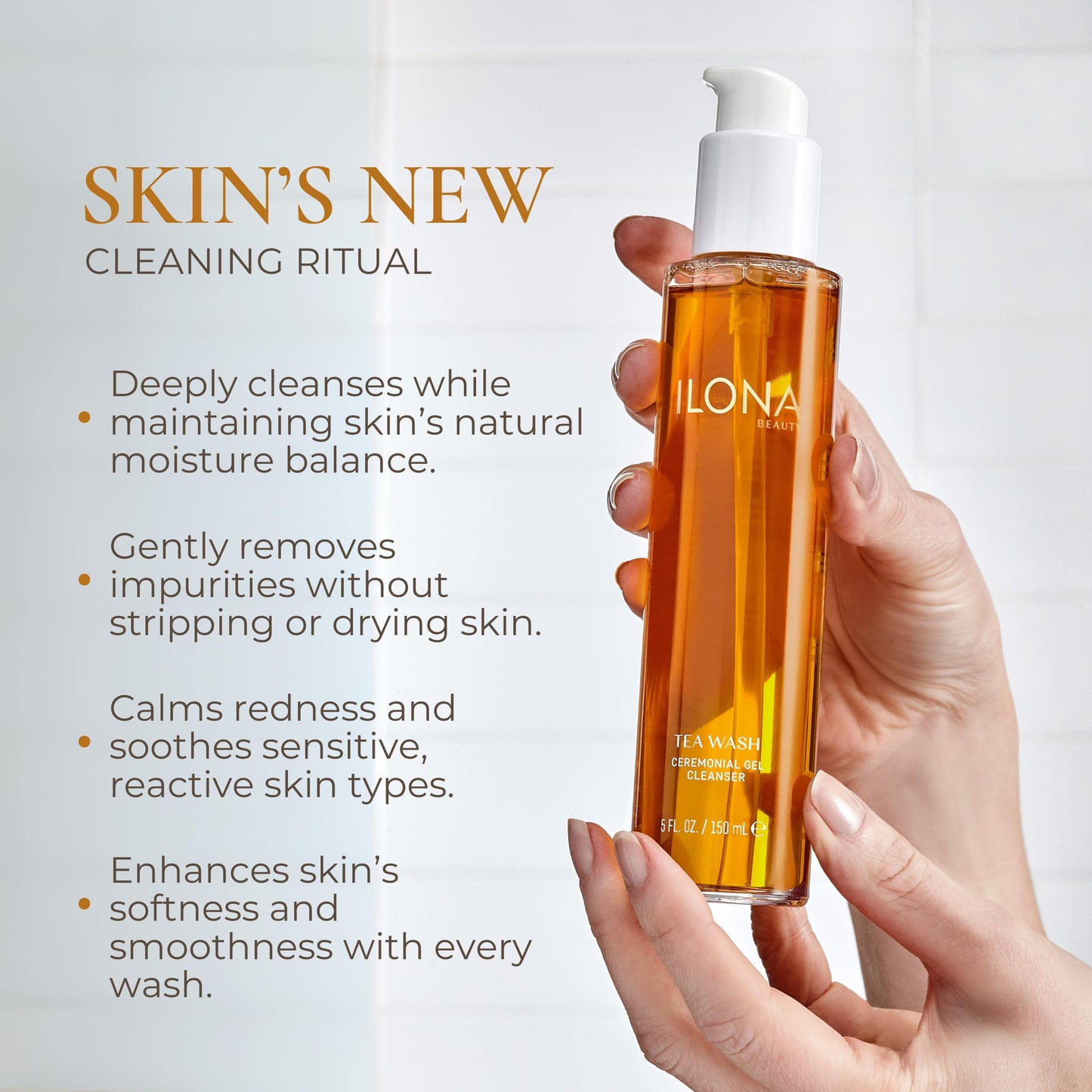 ILONA Tea Wash | Hydrating & Detoxifying Foaming Face Wash for All Skin | With Global Teas, Olive, & Oat Amino Acids | Soothing Tea Aroma | 5.0 oz.