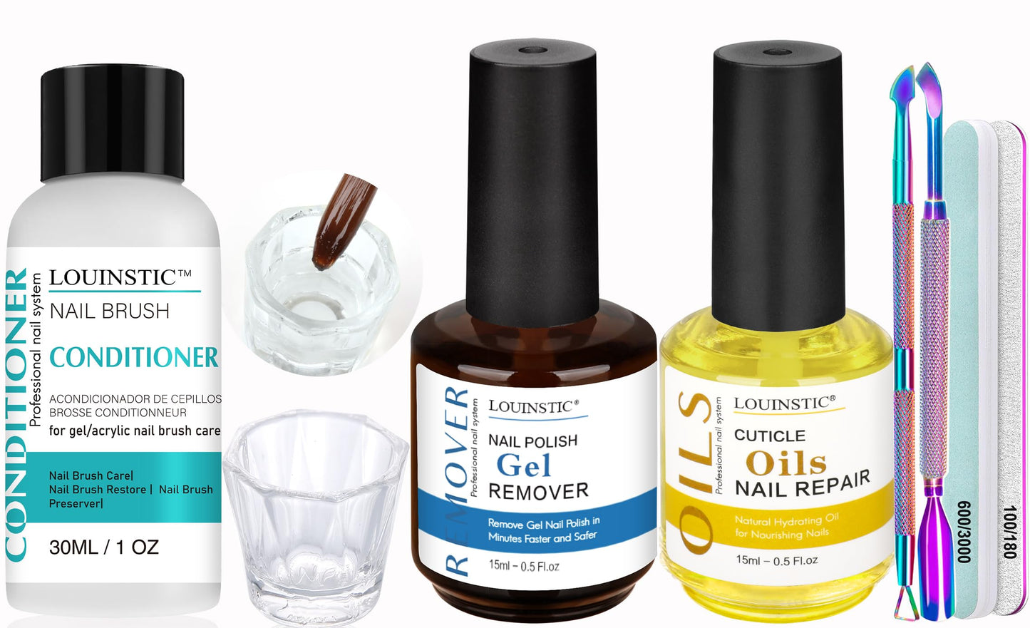 Gel Polish Remover & Cuticle Oil for Nails & Gel Nail Brush Cleaner & Colorful Nail Polish Remover Tools & Glass