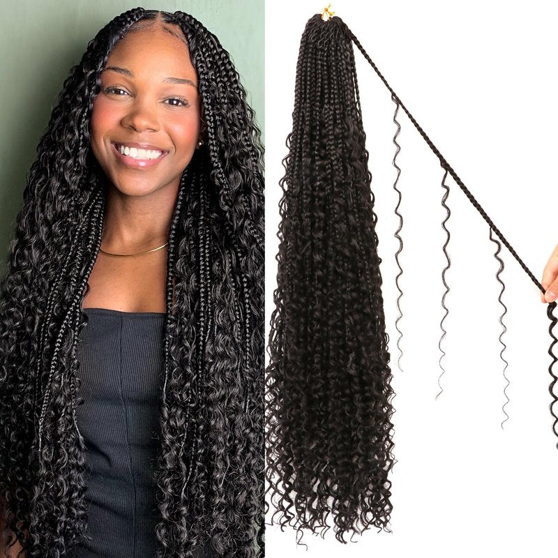 Goddess Boho Box Braids Crochet Hair-8 Packs 30 Inch Crochet Box Braids for Black Women Pre Looped (1B#, 30 Inch (Pack of 8))