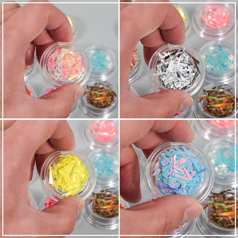 JERCLITY 12 Boxes Gradient Aurora Glass Paper Nail Sticker Foil Nail Art Holographic Colorful Glass Reflective Mirror Design Broken Glass Stripe Line Paper Nail Decals Cellophane Films Foils for Nails