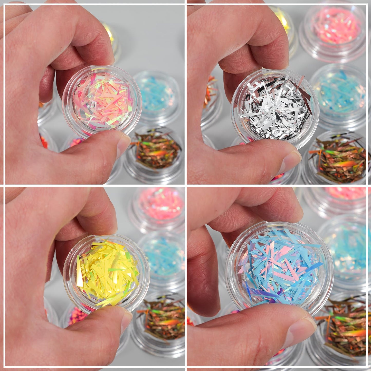 JERCLITY 12 Boxes Gradient Aurora Glass Paper Nail Sticker Foil Nail Art Holographic Colorful Glass Reflective Mirror Design Broken Glass Stripe Line Paper Nail Decals Cellophane Films Foils for Nails