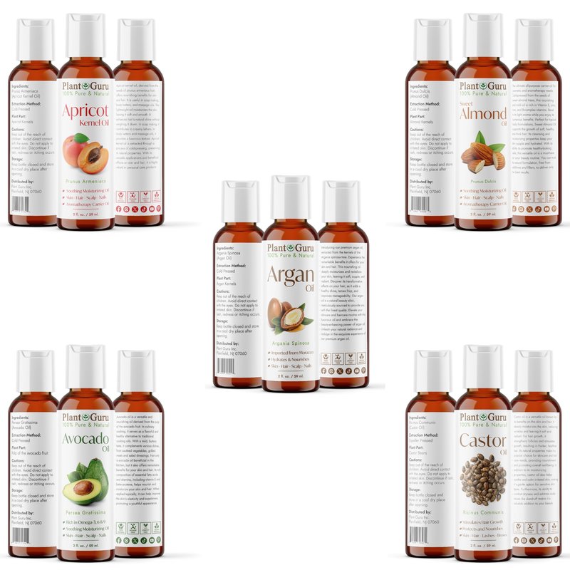 Top 10 Carrier Oil Variety Set 2 oz - Cold Pressed 100% Pure Natural, Sweet Almond, Apricot Kernel, Argan, Avocado, Castor, Fractionated Coconut, Grapeseed, Jojoba, Olive and Sunflower.