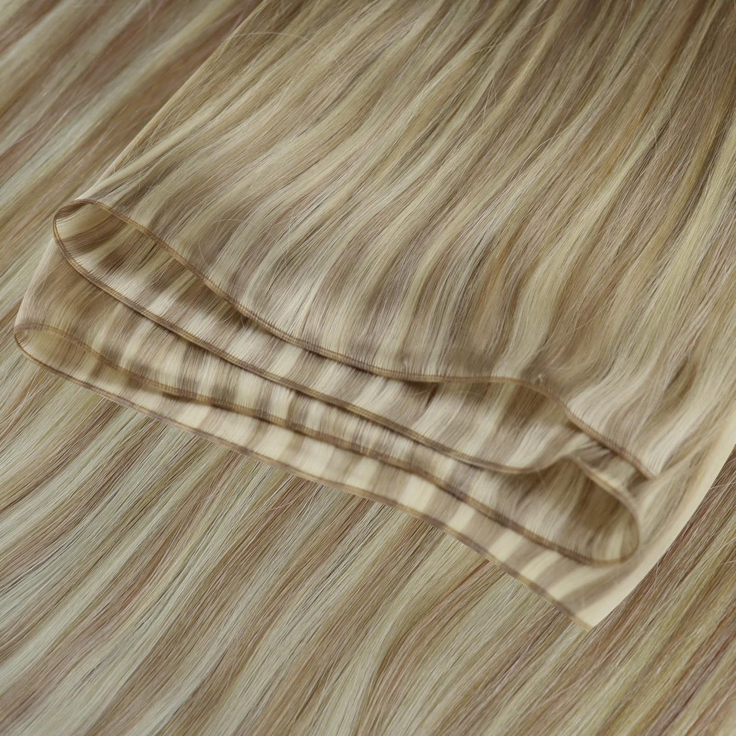 Fshine Real Human Hair Extensions Genius Weft Highlight Ash Blonde And Golden Blonde Sew in for Women 14 Inch 50g Weave Remy Natural