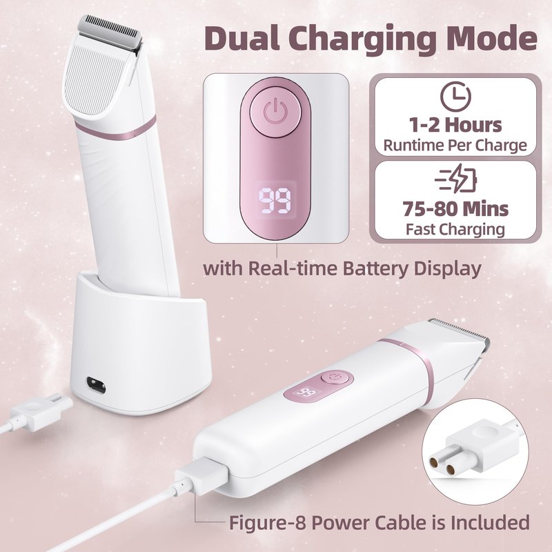 5-in-1 Bikini Trimmer for Women: Mothers Day Gifts, Travel Essentials, IPX7 Waterproof Electric Shaver Razor, Rechargeable Body Hair Removal with LED Display, 5 Replacement Ceramic Blade Heads